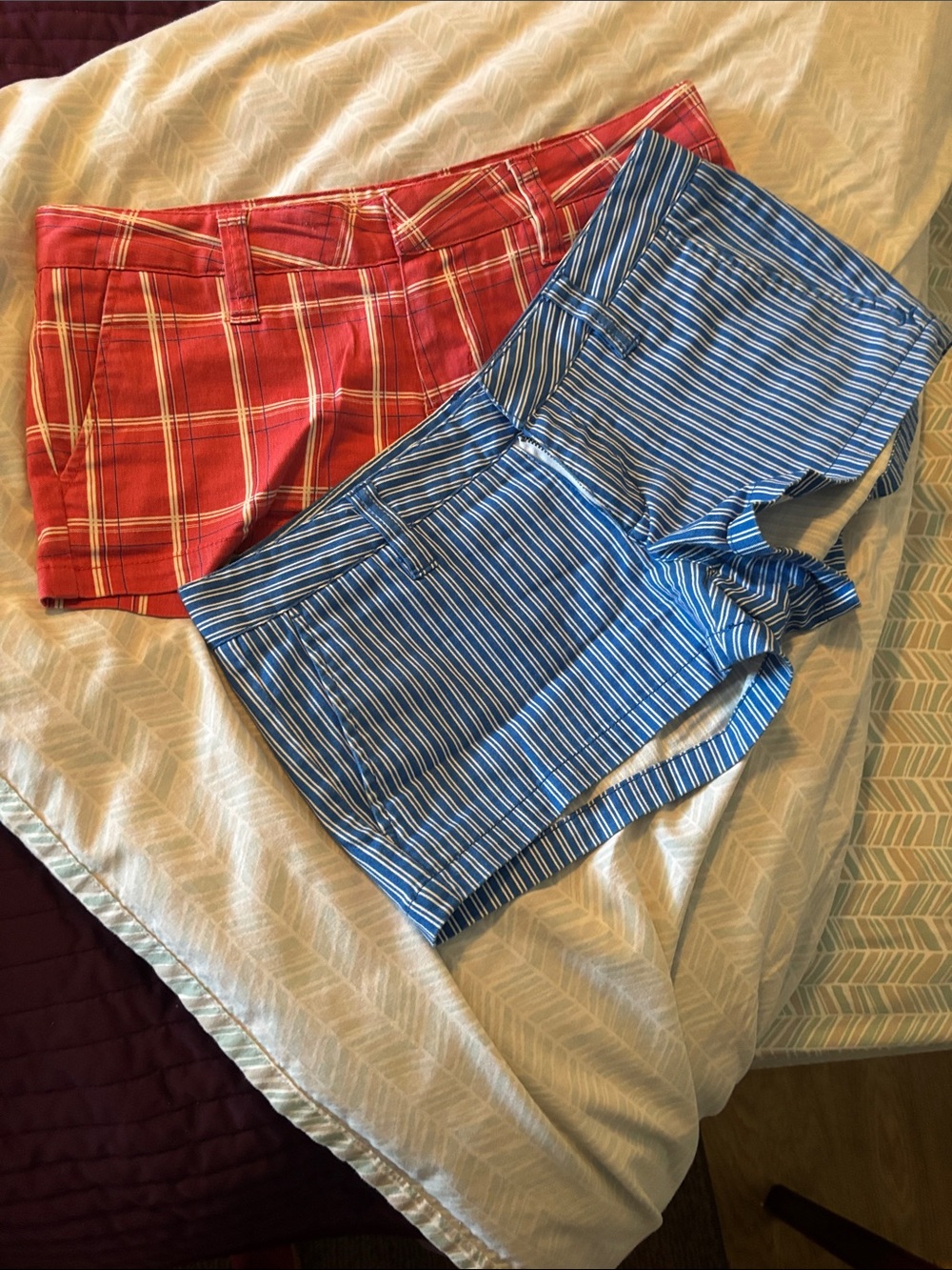 Hurley Blue and White Striped girls shorts and Red and white girls shorts